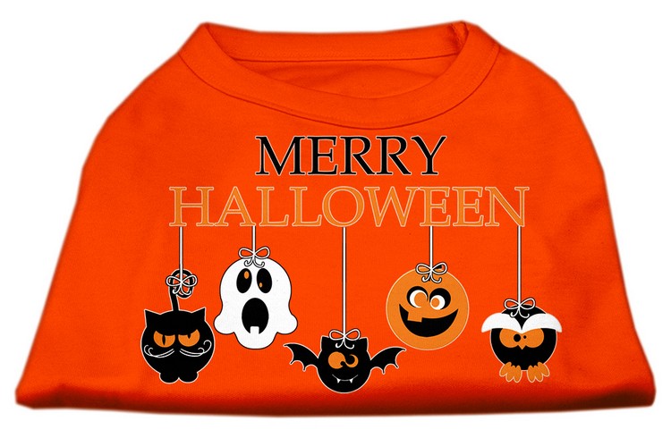 Merry Halloween Screen Print Dog Shirt Orange Lg